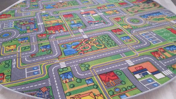 Kinder Teppich Spielteppich Street Life 195 cm Rund